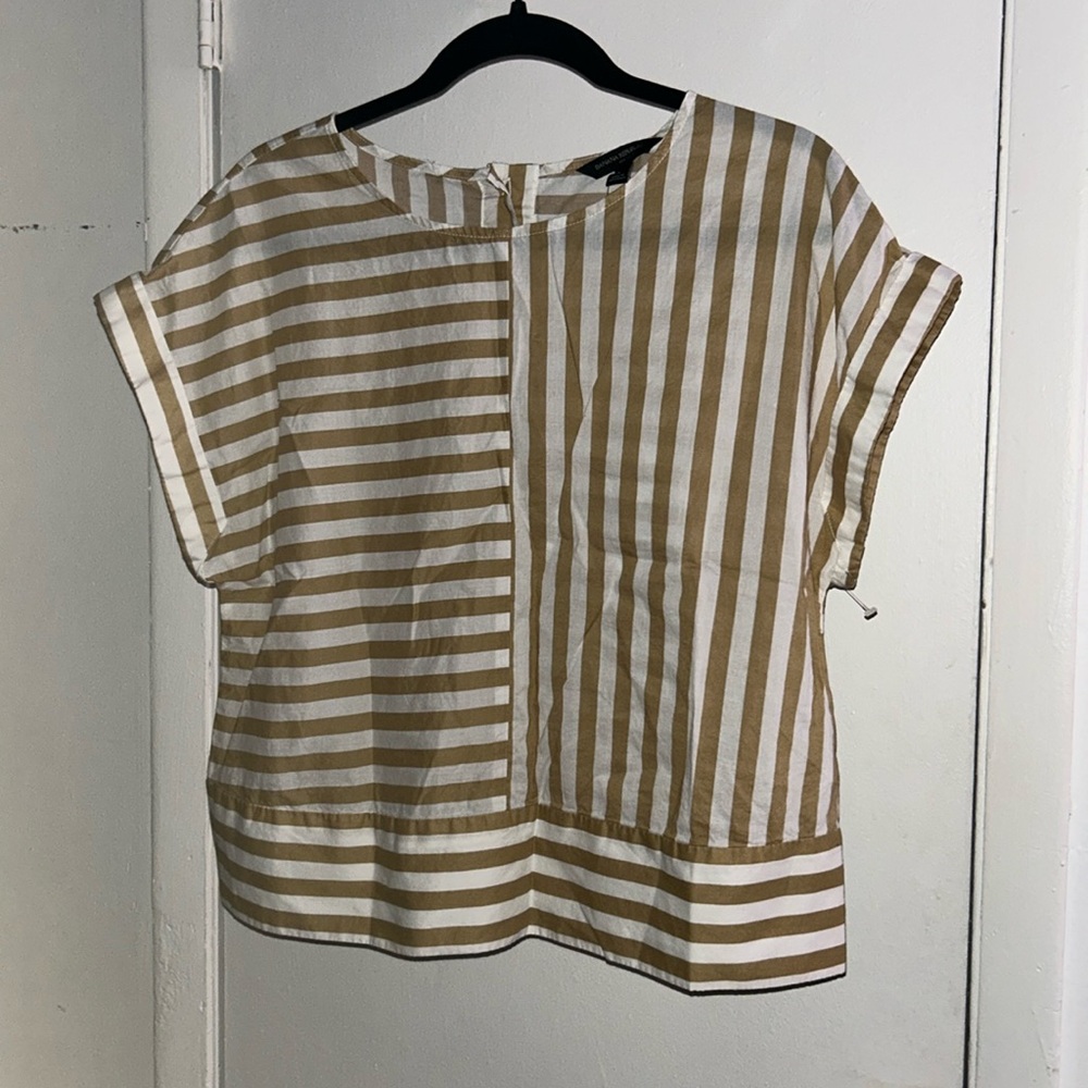 Banana Republic Brown and White Striped Blouse